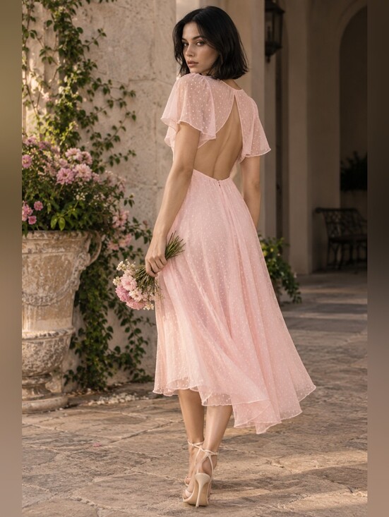 Katie May Dresses & Skirts - Katie May Blush Pink Swiss Dot Open Back Maxi Dress